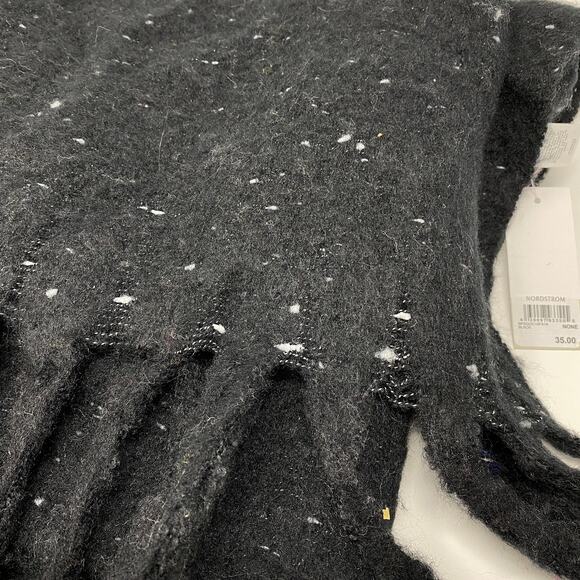 BP Women's One Size Black Scarf Splatter Tasseled New - Picture 2 of 5